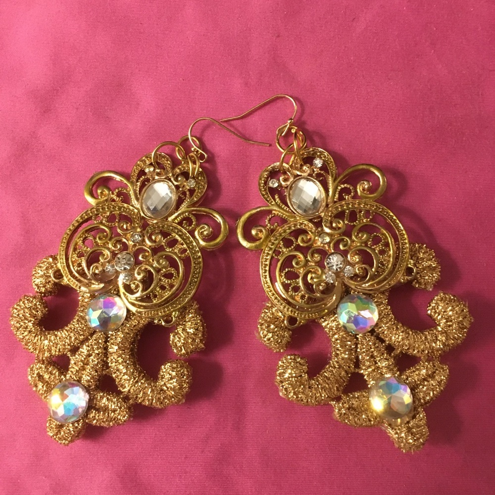 Gold Art Deco lace large  Gatsby earrings